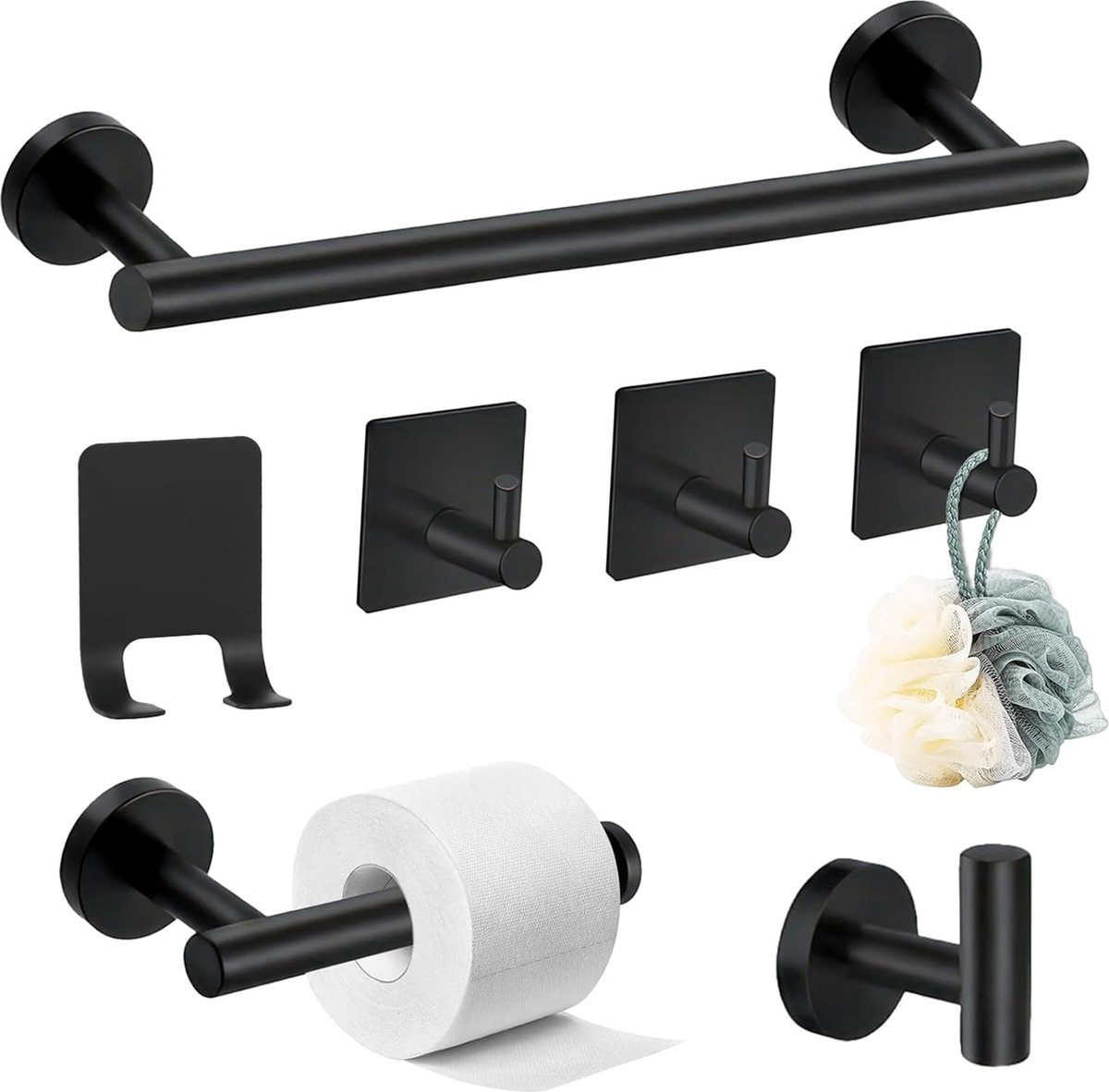 La'Moussawi ® Multifunctioneel 7-delig Handdoekhouder Set voor Badkamer en Keuken in Stijlvol Zwart