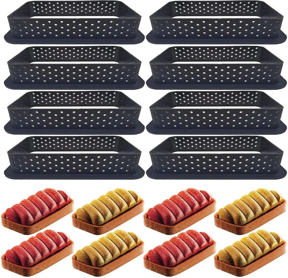 Goodivery ® Set van 8 Perforeerde Taartvormen voor Mousse, Taart, Quiche, Donuts en Koekjes
