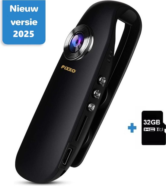 PiXXO® Bodycam – Full HD 1080P – Met Clip & Magneet – Bewegingsdetectie – 32GB Geheugenkaart – Voor Sport & Veiligheid – 3 Uur Opname