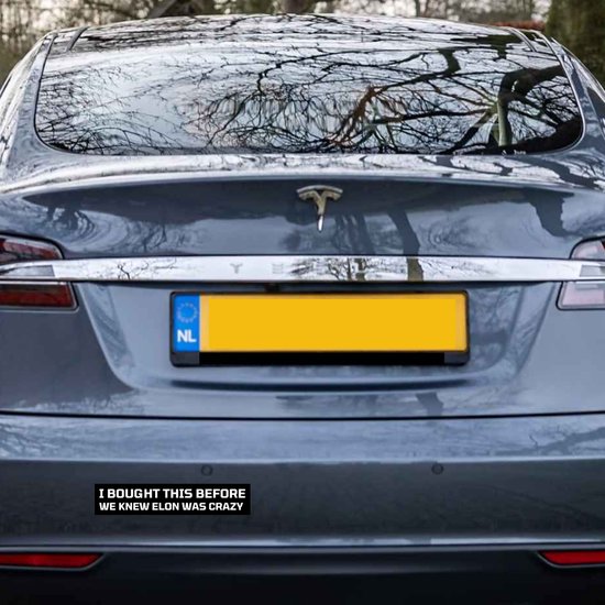 I Bought This Before Elon Went Crazy Tesla Bumper Sticker - 4x3 Inches, Black Vinyl, Glossy Finish, 2-Pack, Made In USA, NIWO ART