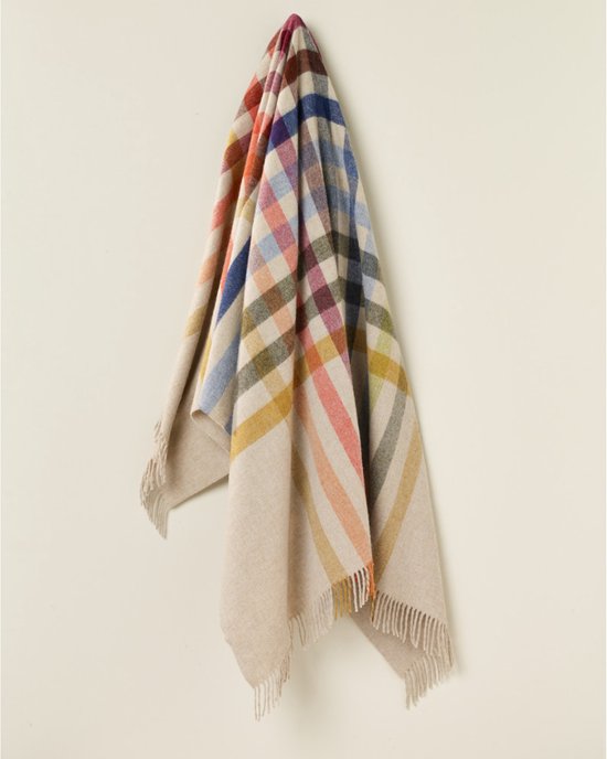 Foto: Bronte by moon plaid henley multi beige 100 merino wol 140x185cm wollen deken beige made in uk