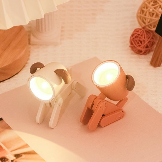Winkee Mini Hond Lampje - 2 stuks - Wit + Bruin - verstelbare houding van Winkee — afbeelding 2