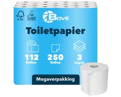 BOVÉ - 112 Rollen 3-Laags WC Papier Voordeelverpakking - 250 Vellen per Rol - Extra Zacht, Sterk & Absorberend Toiletpapier - Tot 100% Meer Vellen- FSC & EU Ecolabel