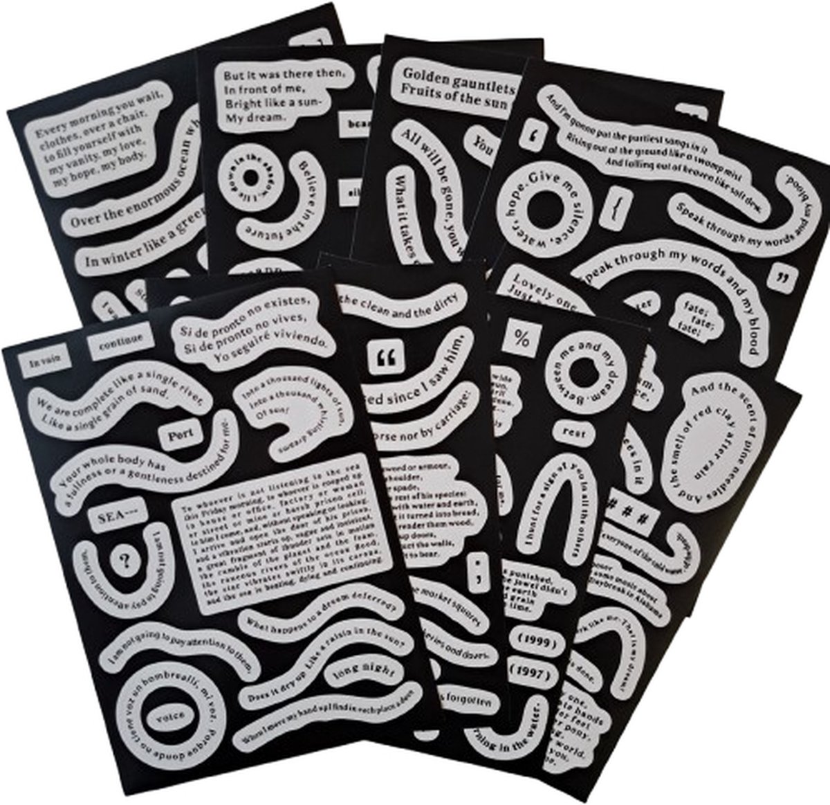 Zwart/Wit tekst stickers - Tekst - Deco stickers - 8 vellen - Engelse teksten - Scrapbook - Bullet journal stickers - laptop stickers - Stickers volwassenen en kinderen