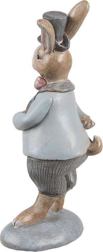 Clayre & Eef Decoratie Beeld Konijn 19 cm Beige Blauw Kunststof