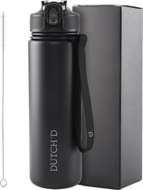 Dutch'D ® - 0 Litre - Gourde Thermo avec Paille - Gourde - Zwart - Tritan - Sans BPA - Paille - Sans Fuite - Gourde Adultes et Enfants