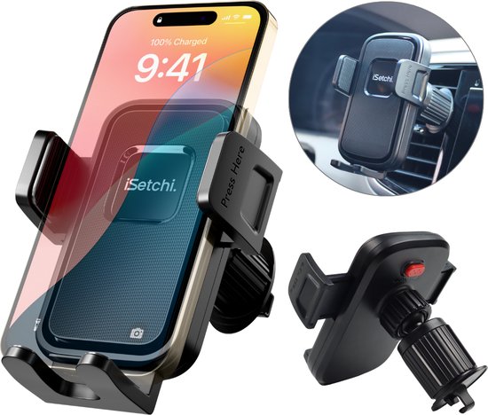 iSetchi Telefoonhouders Auto Ventilatie - Ventilatierooster - Universeel - GSM Houder - Auto Accessoires - Universele Telefoonhouder - Uitschuifbaar Design - Zwart