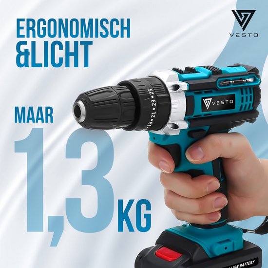 Vesto PowerDrive Accuboormachine - Schroefboormachine - Incl. 2 Accu's