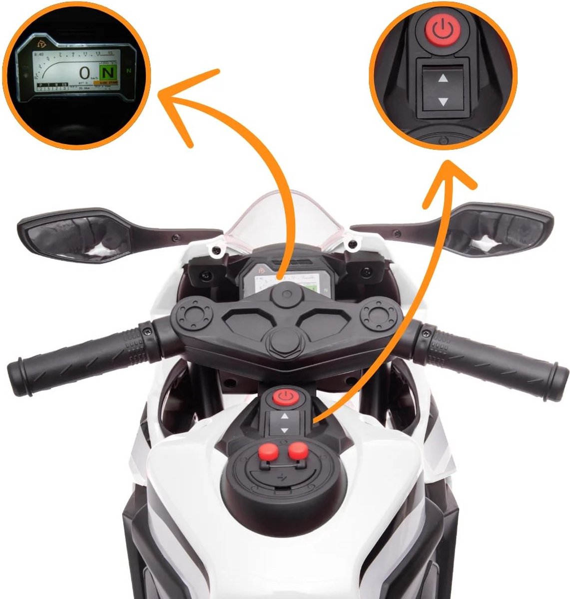 Honda CBR 1000RR Full Option Elektrische Kindermotor 2 tot 5 jaar – Officieel Gelicentieerde Motor met LED-Koplamp & Claxon – Li-ion Kindermotor met Verwijderbare Zijwieltjes & Realistische Geluiden – Wit — afbeelding 16