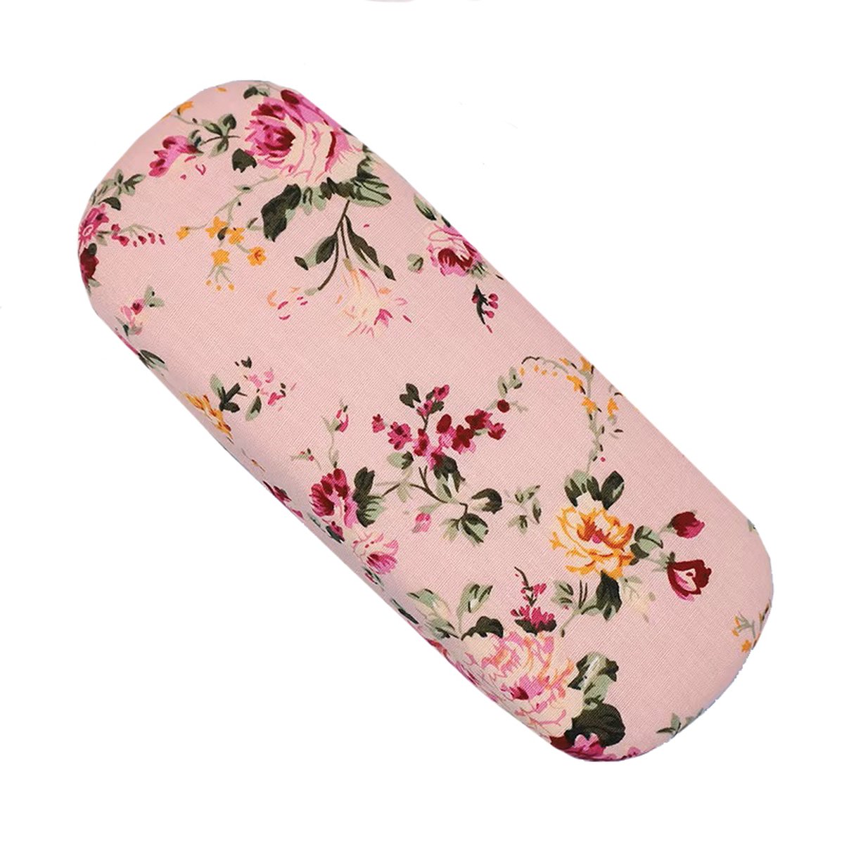 Brillenkoker roze met een motief van grote bloemen