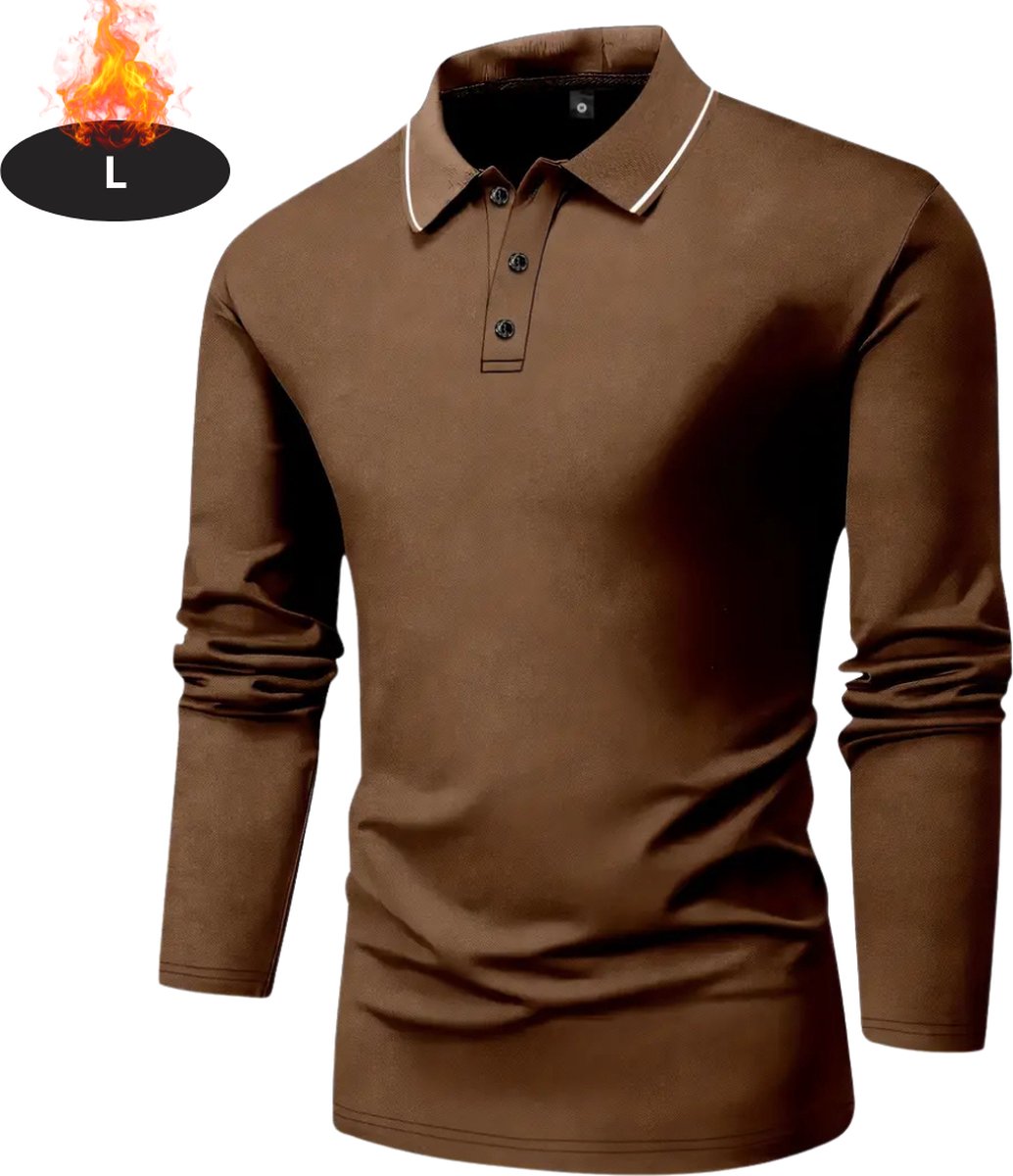 Bovista Poloshirt Heren T-Shirt Heren Shirt Overhemd Polo Shirt Lange Mouwen Koffie Bruin