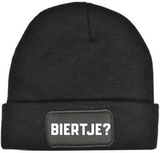 Biertje? Muts - Zwart - Beanie - Unisex - Apres ski muts - Ski muts - Grappige teksten - Warme muts - bier - apres ski kleding - onesize
