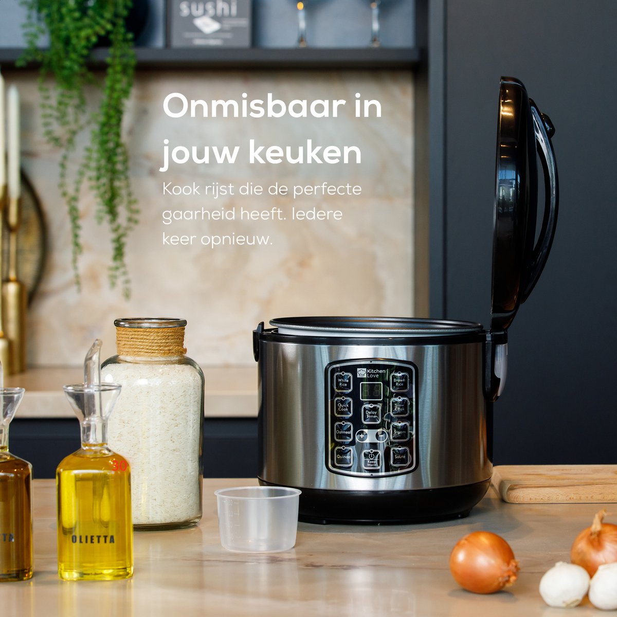 Rijstkoker met Stomer - 1.8L - Multicooker - Rice Cooker - Slowcooker - 3 tot 8 Personen - Zwart RVS - KitchenLove – foto 7