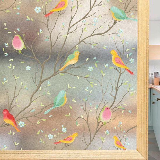 FINNEZ Raamfolie - Zelfklevende Statische Folie, Kleurrijk Ondoorzichtige Privacyfolie, Anti-UV Regenboogoptiek met Klein Grasmotief, Decoratiefolie voor Woonkamer Keuken Kantoor - 90 x 400 cm