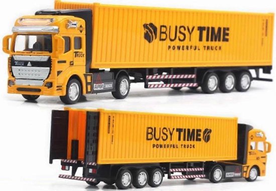 2 Stuks Alloy Container Truck Model Speelgoed (Geel) - 1:48 dimensie