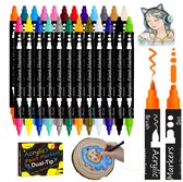 Acryl Marker Verfstiften (24 Kleuren ) - Acrylstiften Dual tip - Acrylverf met dubbele penpunt- Acrylverf Tekenset- Acrylstiften- Acrylic Verf Markers Met Fijne Tip Ronde Tip -Voor Rock Schilderen Canvas Glas Keramiek Hout