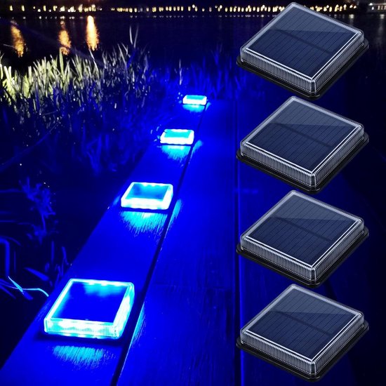 Brizlabs Solar Floor Light Garden, 8 stuks 16 LED's Zonnelampen Buiten Zonnelampjes Buitenlampen Waterdicht Lawn Base Licht voor Dek oprit Patio Balkon Uit verlichting, koud wit