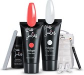 Miss Jules® Luxe Complete Polygel Kit - Gel Nagellak & Gellak Set - Manicure Set Incl. Nail Tips - 30 ml Rood/Wit - Polygel Nagels Starterspakket - HEMA & TPO vrij - Incl. Instructievideo