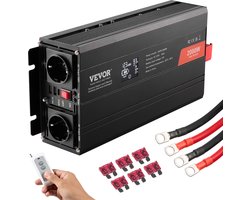VEVOR Zuivere Sinusomvormer 2000W DC 12V AC 230V Spanningsomvormer met 2 AC-aansluitingen 2 USB-poorten 1 Type-C-poort LCD-display en Afstandsbediening voor Middelgrote Huishoudelijke Apparaten
