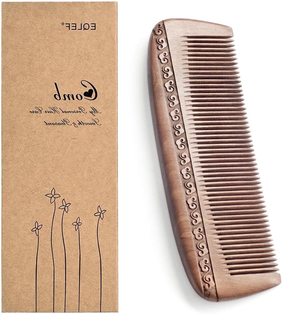Houten Kam - Haar Kam Massage Kam Twee Zijde Carving Mahonie Kam 17.5cm/6.9''