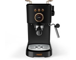 Princess 249417 Espressomachine – 20 Bar – Geschikt voor Gemalen Koffie, Pads & Cups – Met Melkopschuimer – 1,2L Watertank – 2 Kopjes Tegelijk – Kopjesverwarmer – Zwart – Cappuccino & Latte Machine