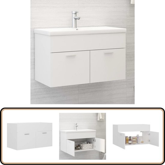 vidaXL Wastafelkast - Wit - 80x38,5x46 cm Gootsteenkast - Badkamermeubel - Opslagoplossing - Wastafelkast - Wit Meubel