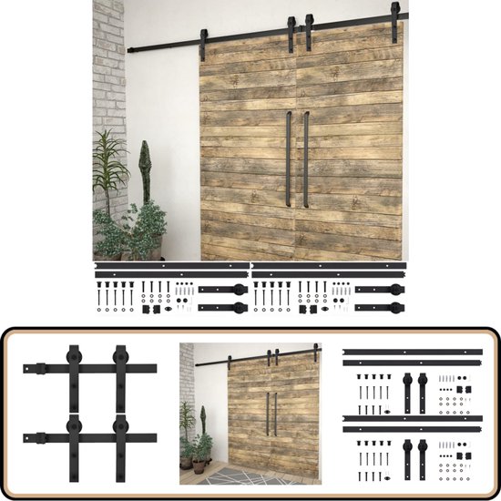 vidaXL Hardwareset Schuifdeuren - 200 cm - Zwart Staal Schuifdeur Hardware - Schuifdeur Systeem - Schuifdeur Rail - Schuifdeur Montage - Wandmontage