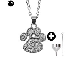 Kuci Muci® Ashanger - Urn - Huisdier- Hond - Honden Poot - incl Verstelbare Ketting 46 tm 52cm en vulsetje - Asketting - As sieraad - 316L Edelstaal