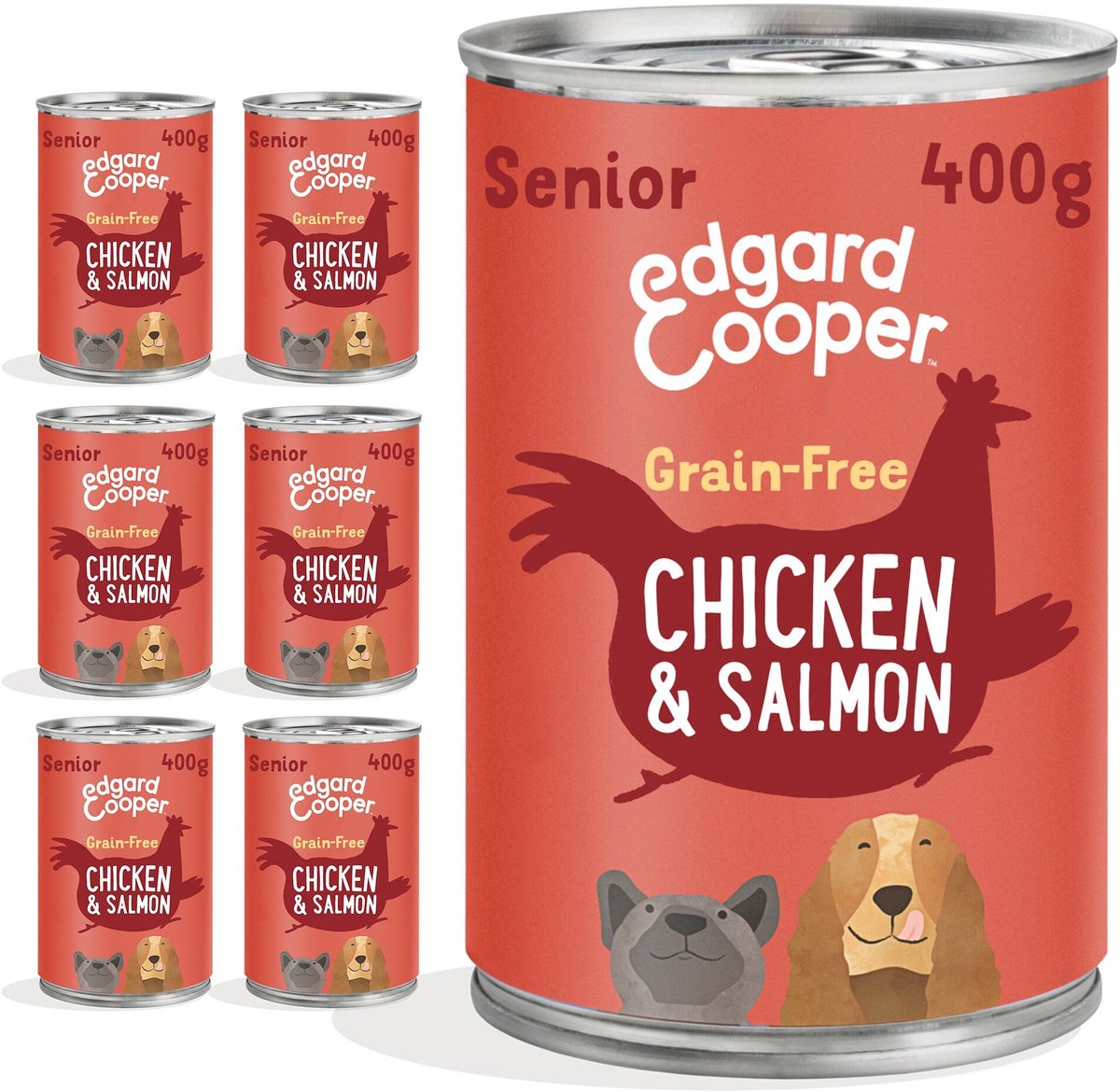 6x Edgard&Cooper Blik Vers Vlees Senior Hondenvoer Kip - Zalm 400 gr