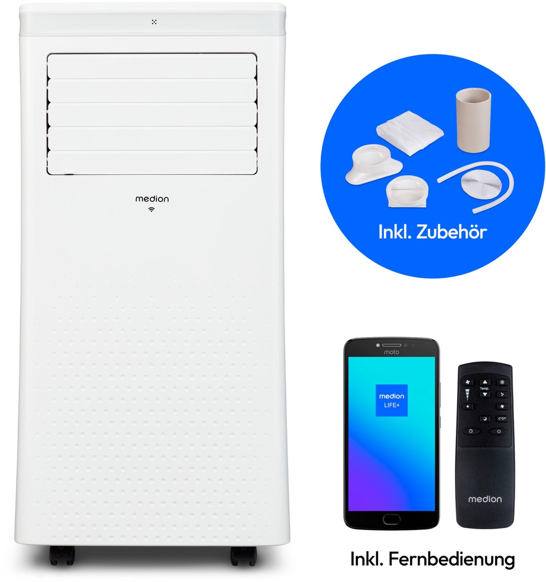 Medion P702 airconditioner (MD 37737 - koelen - ontvochtigen en ventileren - koelcapaciteit 7.000 BTU - koelmiddel R290 - max. 25m² - app en stembediening - incl. raamkit