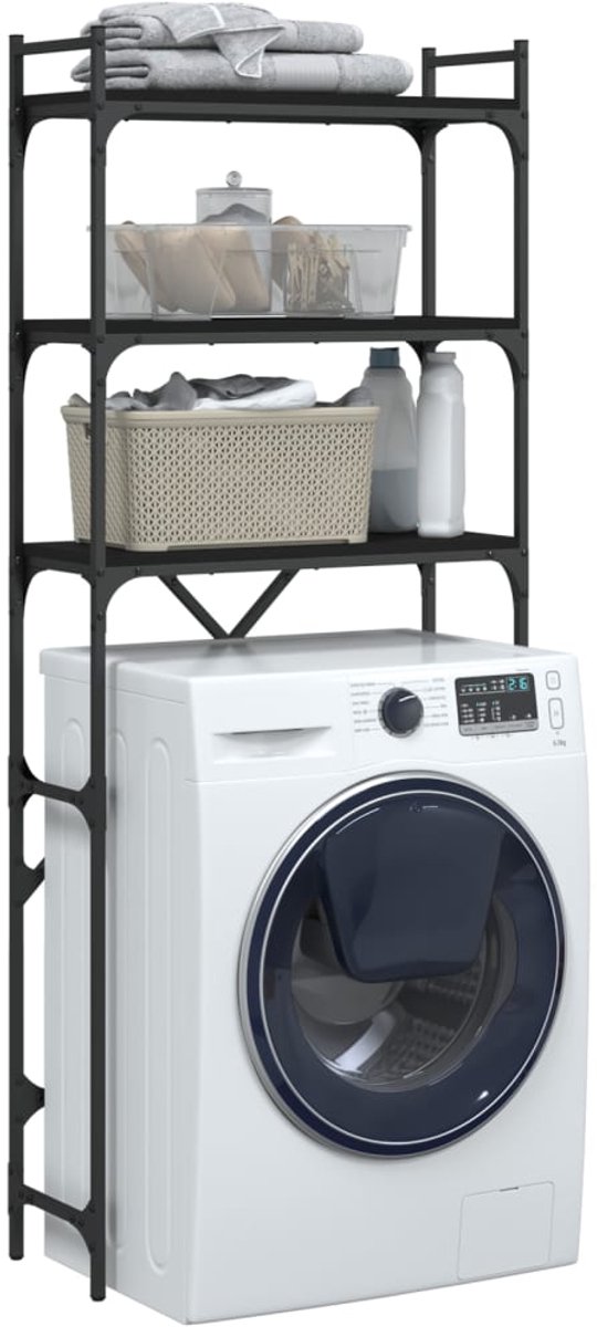 Wasmachine rek - Opbergrek - Wasmachine meubel - Opbouwmeubel - Toilet Rek - 67x25x163 cm - Hout - Zwart