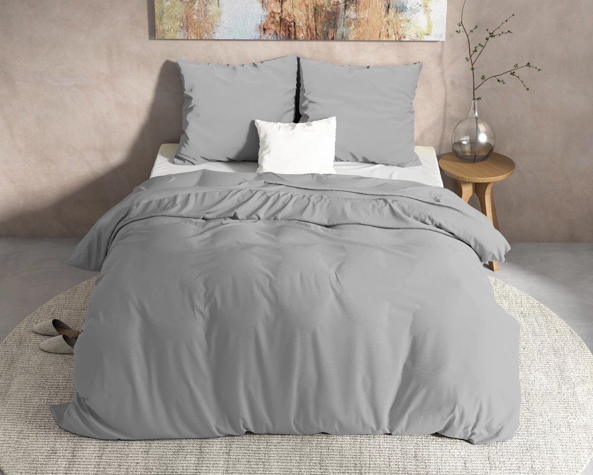 Warme flanel dekbedovertrek uni grijs - 200x200/220 (tweepersoons) - heerlijk zacht en comfortabel - luxe uitstraling - donsachtig laagje - ideaal tegen kou - zalig slapen