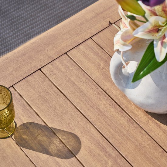 AXI Avery Salon de Jardin, angle, table basse, aspect bois, beige – Salon de jardin avec table - Structure en aluminium thermolaqué - 5 personnes