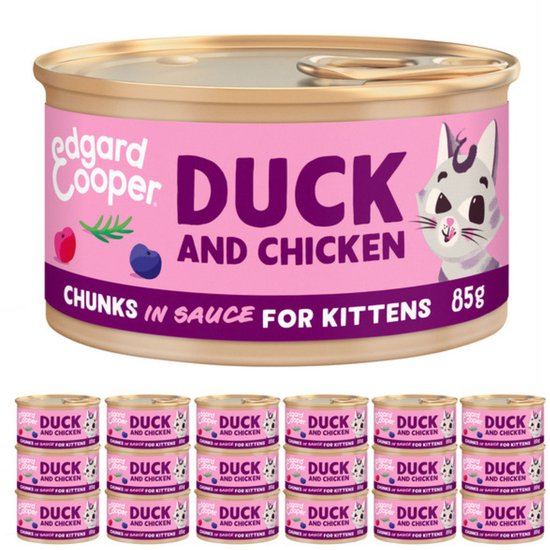 Edgard & Cooper Kattenvoer - Stukjes in Saus - Graanvrij - Verse Eend & Kip- 18 x 85g