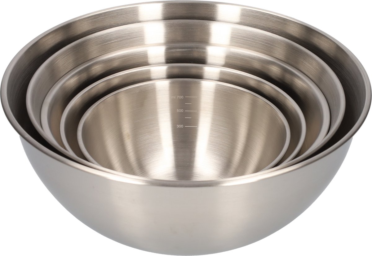 Beslagkom - Mengkom - Saladekom - Set 5 Delig - Keuken Kom - Keukengerei - Bakken - Bakken Spullen - Vaatwasserbestendig - Zilver - RVS