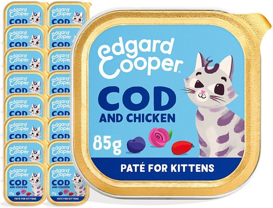 16x Edgard & Cooper Kattenvoer Kitten Pate Kabeljauw - Kip 85 gr