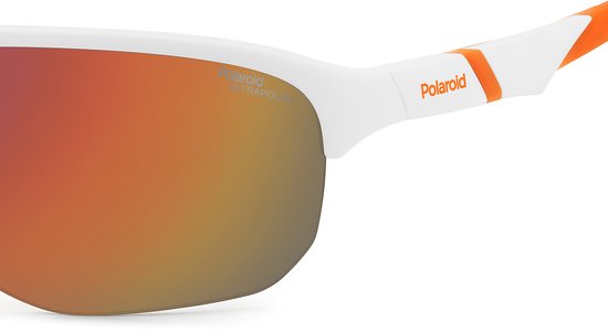Polaroid® White & Orange Half Rim SportZonnebril Verstelbare Poten + Neus Halfopen Sport Zonnebril van Polaroid — afbeelding 4
