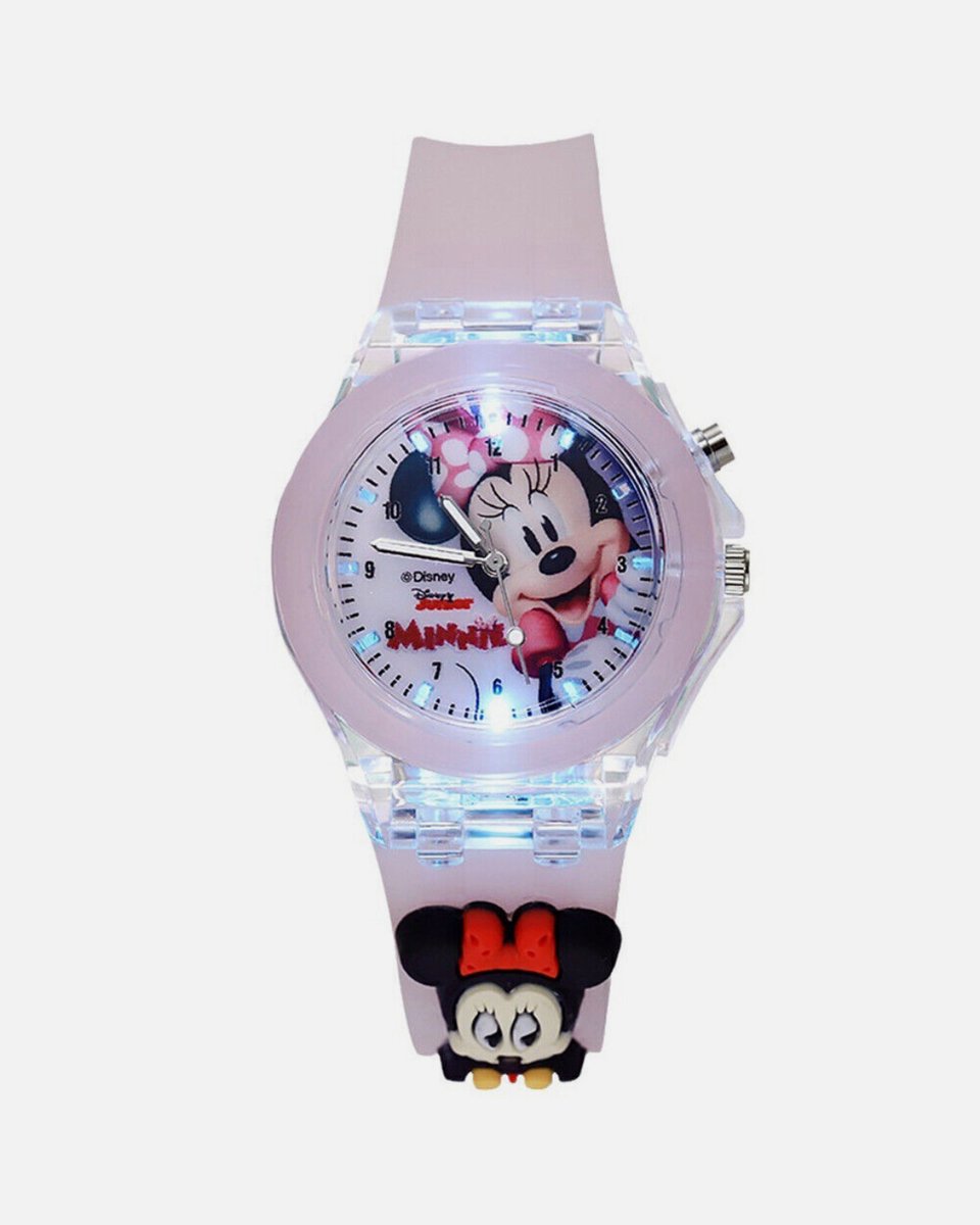 Clockx - Kinderhorloge Mini Mouse Roze met licht analoog