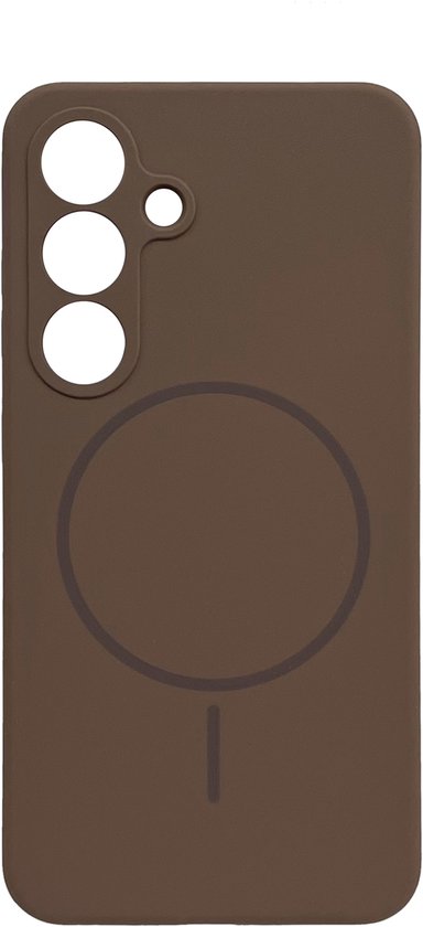 Bruin, zacht siliconen hoesje voor Samsung S25 met MagSafe, camera uitsparingen.