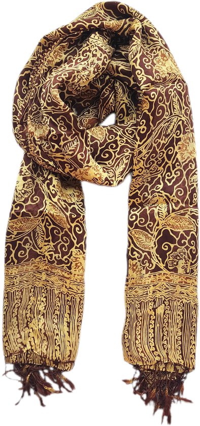 Batik sjaal - Indonesisch Mega Mendung - Donkerbruin Goud - 100