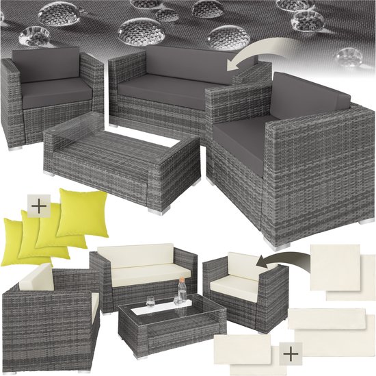 tectake® wicker aluminium tuinloungeset – weerbestendig – grijs