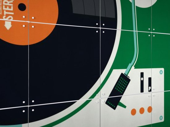 Tourne-disque IXXI, Bo Lundberg - 100 x 80 cm - Support de suspension gratuit - Grande Décoration murale et affiches - Vintage, Coloré, Illustrations, Mancave