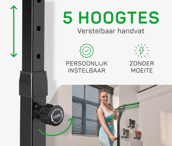 Salta Fitness - 128 cm - Belastbaar tot 110 kg - Fitness / sport trampoline met verstelbaar handvat - Elastieken veren, stevig frame - Mini trampoline volwassenen met handgreep in 5 hoogtes - Groen