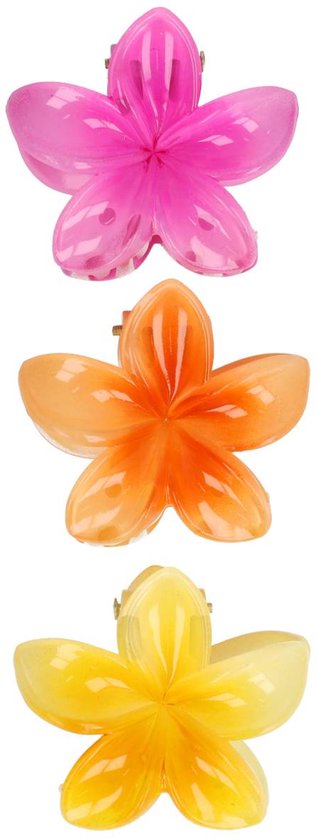 Set de 3 Pinces à Cheveux en Barettes et pinces à cheveux de Klein Bloem de lys 4 cm Oranje Jaune Rose