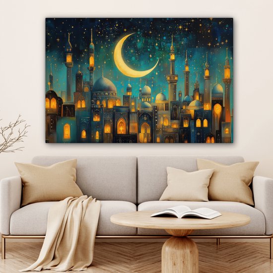 Peinture sur toile 120x80 cm - Décoration murale islamique - Mosquée - Ramadan - Islam - Décoration murale salon - Décoration chambre - Accessoires chambre - Peintures sur toile