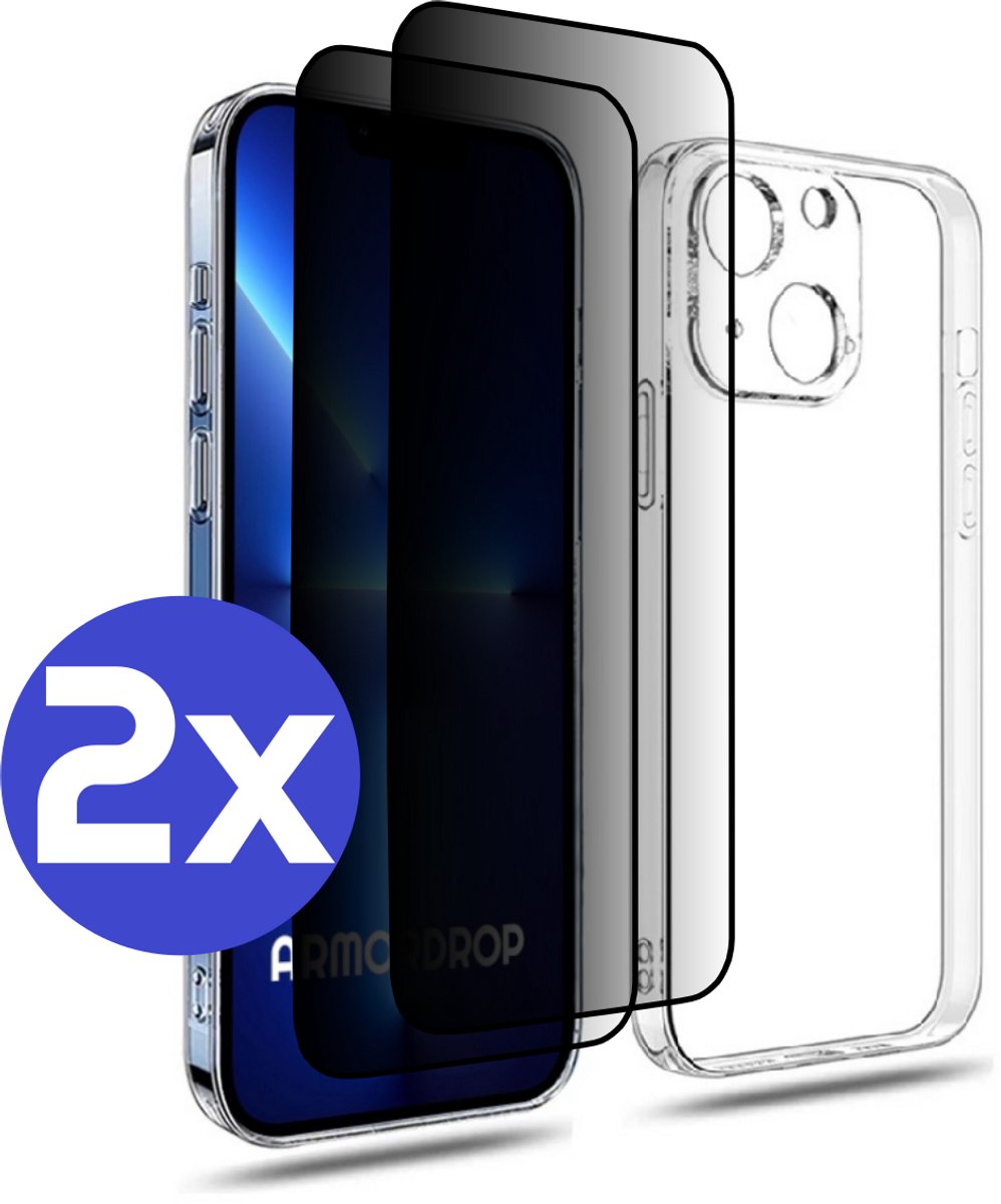 ArmorDrop Transparant Hoesje Inclusief 2x Privacy Screenprotector Geschikt Voor iPhone 13