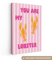 Canvas schilderij 20x30 cm - Wanddecoratie Lobster - Love - Valentijn - Muurdecoratie woonkamer - Slaapkamer decoratie - Kamer accessoires - Schilderijen op canvas - Valentijn versiering - Cadeautje voor hem en haar - Valentijnsdag cadeautje