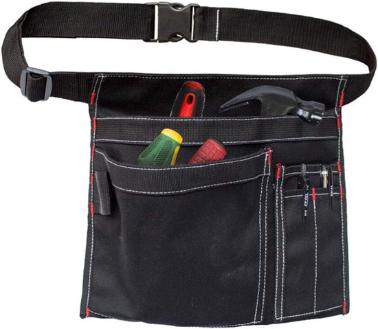 Foto: Candala tool riem zakje 12 oz multifunctionele canvas taille schort tool zak zakken met verstelbare riemclip voor werkplaats hout werkgereedschap schroevendraaier zakje tuin zwart