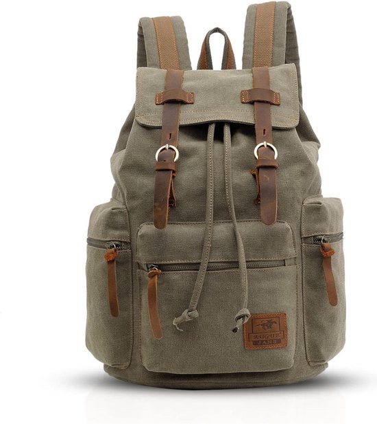 FANDARE Retro Rugzak Roll-Top Schooltas Canvas Wandelen Dagrugzakken Unisex Knapzak Reizen Rugzak past 15,6 Inch Laptop voor Vrouwen Mannen Werk Commuter College School Lederen Boekentas, legergroen FANDARE Retro Rugzak Roll-Top Schooltas Canvas Wandelen Dagrugzakken Unisex Knapzak Reizen Rugzak past 15,6 Inch Laptop voor Vrouwen Mannen Werk Commuter College School Lederen Boekentas, legergroen