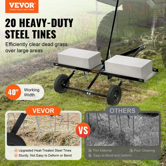 VEVOR Trekhark, 40-Inch Trekhark met 20 Verenstalen Tanden, Trekhark voor Atv'S Of Grasmaaiers, Trekhark met Handgreep voor Gazons In de Tuin van VEVOR — afbeelding 4